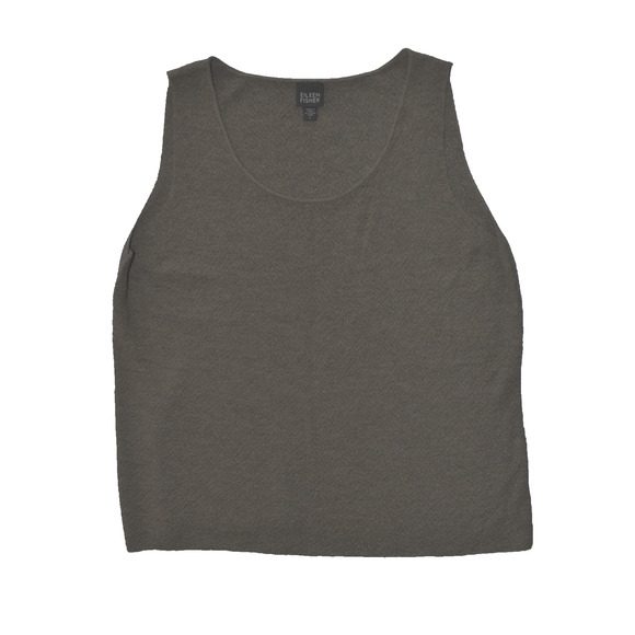 A3 Auth EILEEN FISHER Brown Wool Knit Scoop Neck Tank Top Size L - Picture 4 of 6